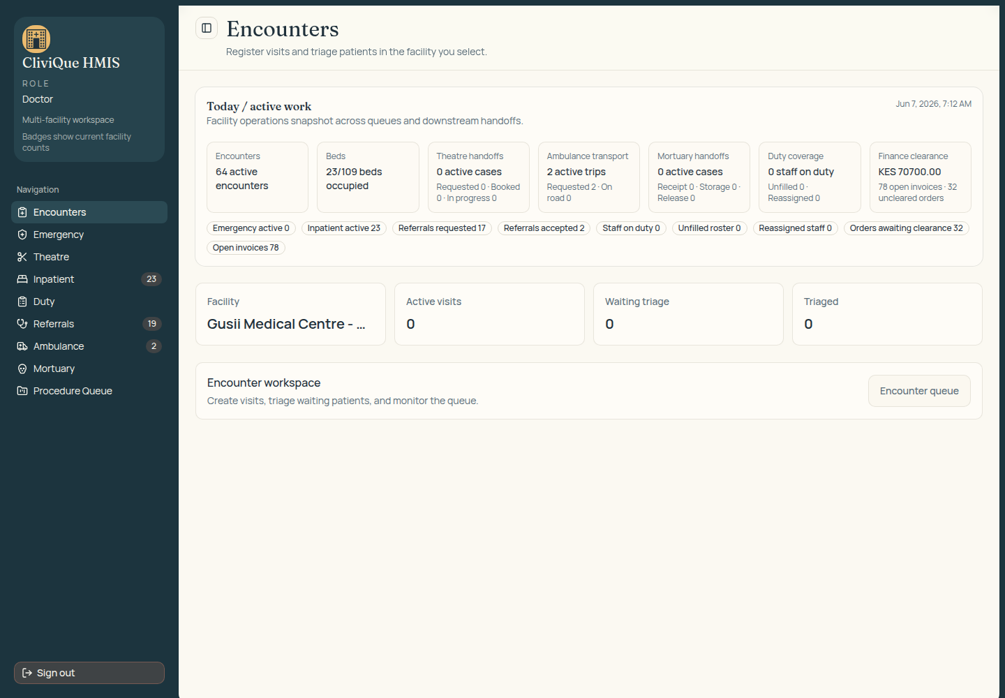 CliviQue HMIS web app screenshot