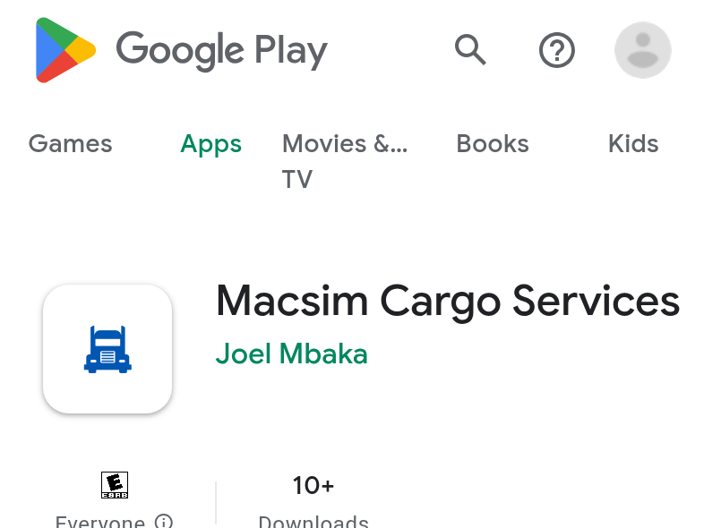 Macsim Cargo Play Store listing screenshot